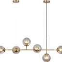 KCO Lighting 6-Light Modern Globe Sputnik Chandelier Brass Gold Linear Pendant Chandelier Lighting Smoke Glass Dining Room Chandelier Mid Century Sputnik Island Lights for Kitchen Living Room