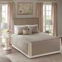 Madison Park Cotton Traditional Diamond Quilted Khaki Queen Quilt Set, 4pc