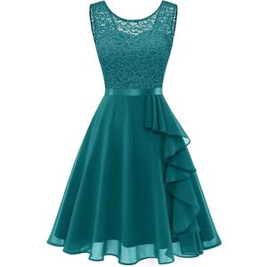 BeryLove Women Prom Dresses for Teens Wedding Guest Sleeveless Elegant Lace Cocktail Formal Bridesmaid Party Dress Empire Waist Ruffle A Line Short Dresses 7052, Peacock Green, M