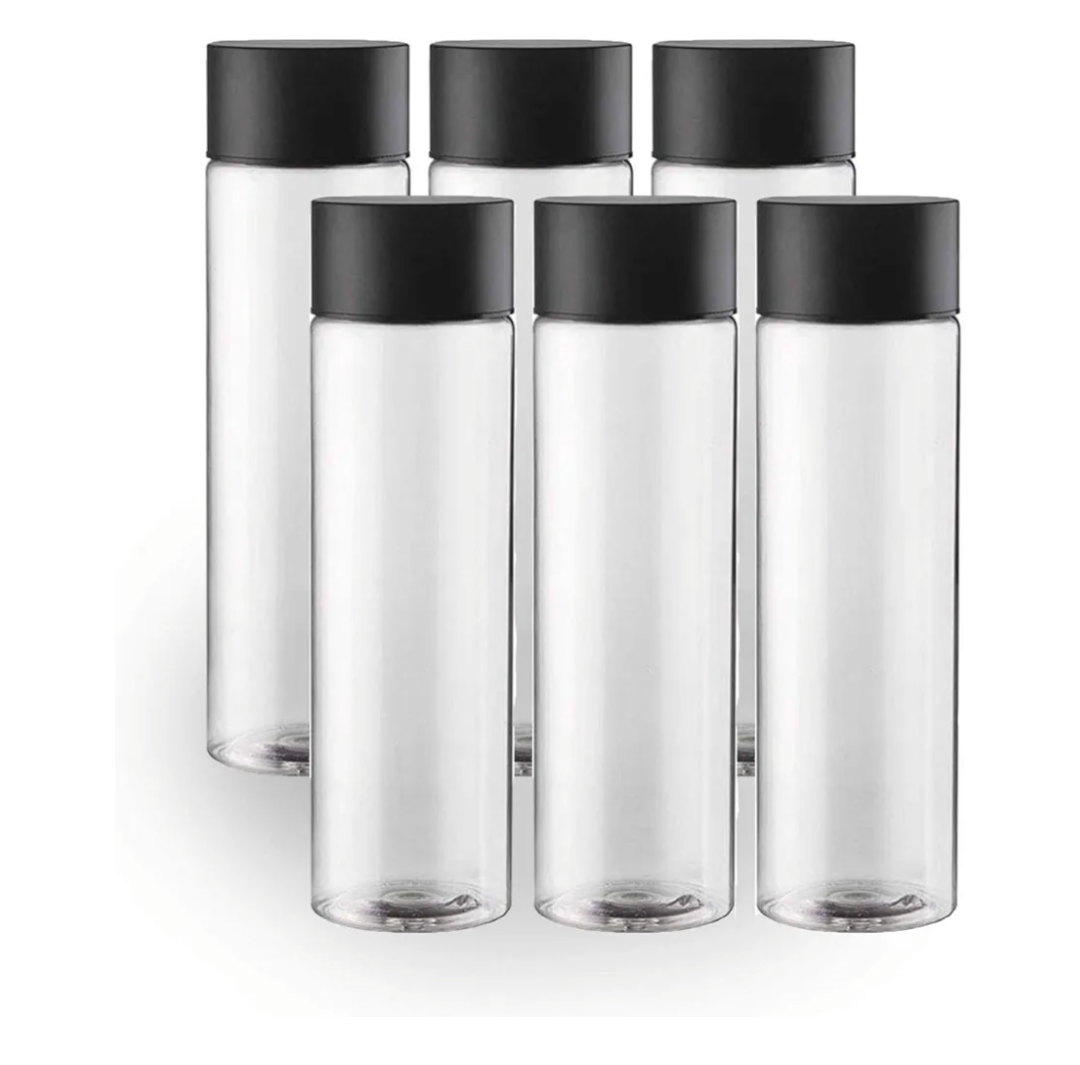 6-Pack Bulk Empty Plastic Juice Or Water Bottles with Caps Reusable 400ml Durable Smoothie [Bottle]s with Black Lids Great Calming great for [Sensory] Crafts