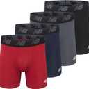 New Balance Men's Mesh 5" No-FLY Boxer Brief (4-Pack) (3X-Large, Pigment/Team Red/Lead/Black)