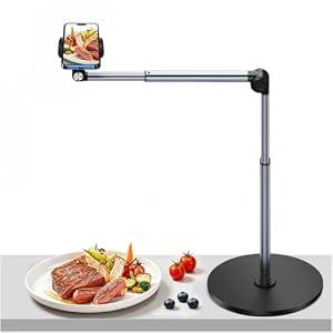 yAyusi Heavy Duty Aluminum Overhead Phone Mount, 13.7 in Long Phone Stand for Recording, Flexible Articulating Arm Phone Mount for Desk for Live Streaming, Meeting, Cooking – Perfect for Creators