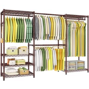 Ulif E1 Heavy Duty Closet Garment Rack, 6 Tiers Adjustable Metal Freestanding Expandable Clothing Storage with 4 Hanger Rods, Easy to Assemble Wardrobe, 71.4" H x (70" - 88.2") L x 14" D, Bronze