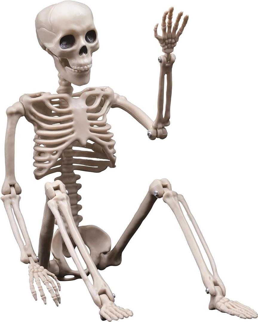 1PCS 16 Inch Height Spooky Posable Skeletons Toy for Halloween Decorations Outdoor Indoor Mini Small Skeletons Hanging Decor with Movable Joints Halloween Decor Party Accessories