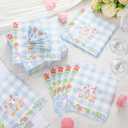 100 Pcs One Silly Goose Paper Napkins One Silly Goose Birthday Decorations Gingham 1st Birthday Party Napkins Party Supplies (Blue)