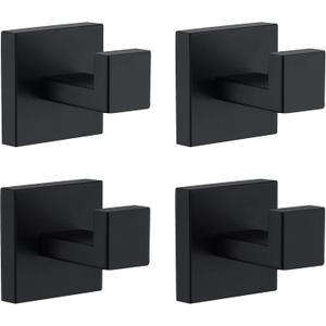 Towel Hooks for Bathrooms, Matte Black Towel Hook for Kitchen Bathroom, SUS304 Stainless Steel Coat Hook, Square Heavy Duty Holder Robe Hooks for Hanging Towels, Coats, sponges, Wall Mount, 4 Pack