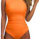 SUUKSESS Women One Piece Ruched Swimsuit Tummy Control Backless Bathing Suit (X-Large, Orange)