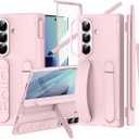 Finger Strap for Samsung Galaxy Z Fold 7 Case with S Pen Holder & Stylus, [Two Hinge Cover] Built inScreen Protector Kickstand Wristband Full Coverage Slim Protective Case for Z Fold 7 Pink