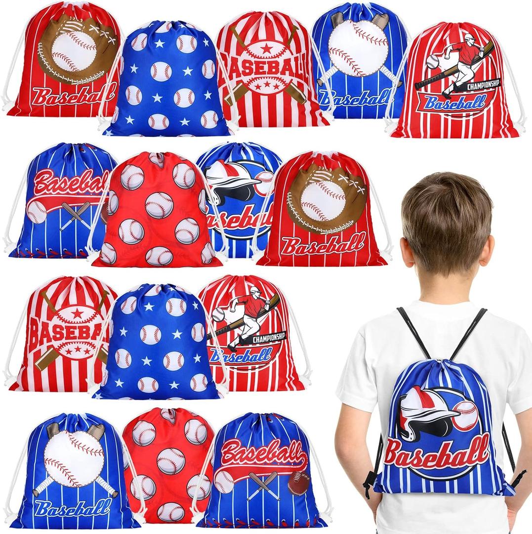 Woanger 24 Pcs Drawstring Softball Baseball Soccer Party Favor Bags Goodie Candy Treat Gift Snack Bags for Team Sport Ball Theme Birthday Party Supplies (Baseball)