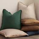 Foindtower Set of 2 Decorative Linen Fringe Throw Pillow Covers Cozy Boho Farmhouse Cushion Cover with Tassels Soft Accent Pillowcase for Couch Sofa Bed Living Room Home Decor, 1616 Inch, Pine Green