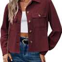 Zeagoo Womens Fashion Cropped Shackets Corduroy Button Down Crop Jackets Tops Long Sleeve Shirts Trendy 2025 (Small, Burgundy)