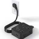 Power Strip Surge Protector, HANYCONY 5Ft Ultra Thin Flat Extension Cord with Multiple Outlets, 8 Widely Outlet Extender 4 USB Ports(2 USB C), 1080J Wall Mount for College Dorm Room Essentials Black