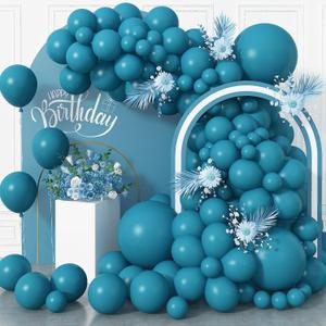 Peacock Blue Balloons, 113Pcs Turquoise Balloon Arch Kit - Different Sizes 5 10 12 18 Inch Matte Dark Teal Dusty Blue Latex Helium Balloons for Birthday, Wedding, Baby Shower Parties