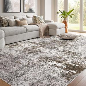 Living Room Area Rugs - 10x12 Abstract Large Soft Indoor Washable Rug Neutral Modern Low Pile Carpet for Bedroom Dining Room Farmhouse Home Office - Dark Brown