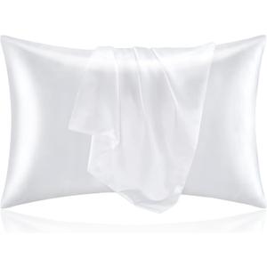 BEDELITE Satin Pillowcase for Hair and Skin, Super Soft and Cooling Similar to Silk Pillow Cases 2 Pack with Envelope Closure, Gift for Women Men(20"x26" Standard Size, White)