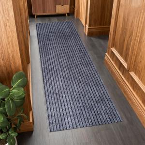 Outdoor Runner Rug 3 ft x 15 ft for Hallway with TPR Backing, Gray Wide Stripes Non-Slip Indoor Runner Rugs Suitable for Balcony, Kitchen, Patio, Garage, Deck, Stair and Entryway Areas