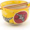 Fuji Merchandise Japanese Design Quality Ceramic Ramen Udong Noodle Bowl with Chopsticks Gift Set 6.25 Inch Diameter (Japanese Crane)