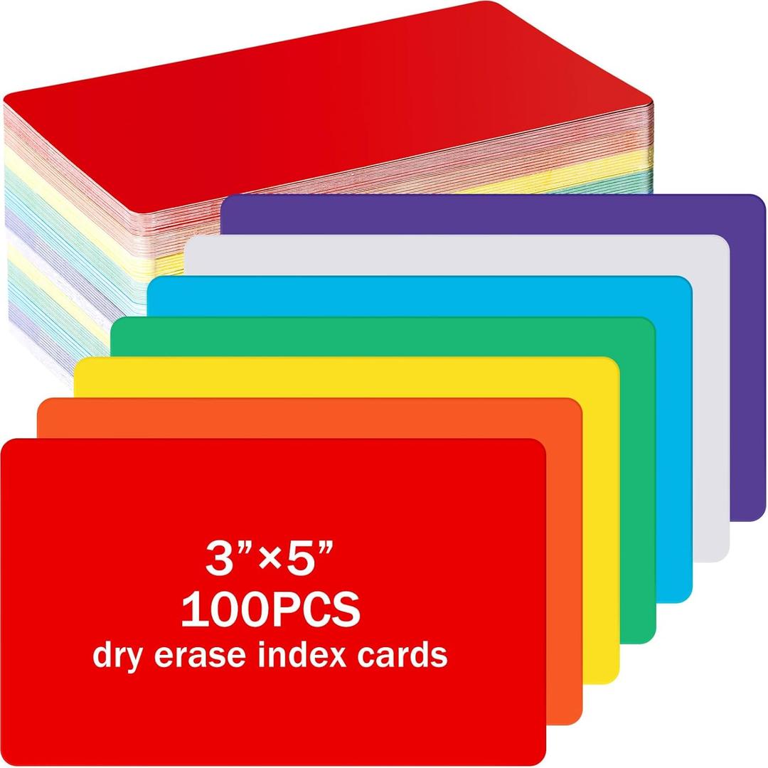 Harloon 100 Pcs Dry Erase Index Cards 3 x 5 Inch Laminated Reusable Dry Erase Note Cards Sheets for Office to Do List(Colorful)