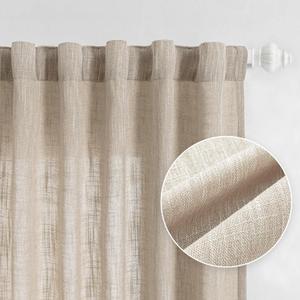 MYSKY HOME Cotton Curtains for Living Room Farmhouse Semi Sheer Light Filtering for Windows, Linen Look Texture Soft Modern Decor Country Style, 50" x 84", Light Oatmeal, 2 Panels