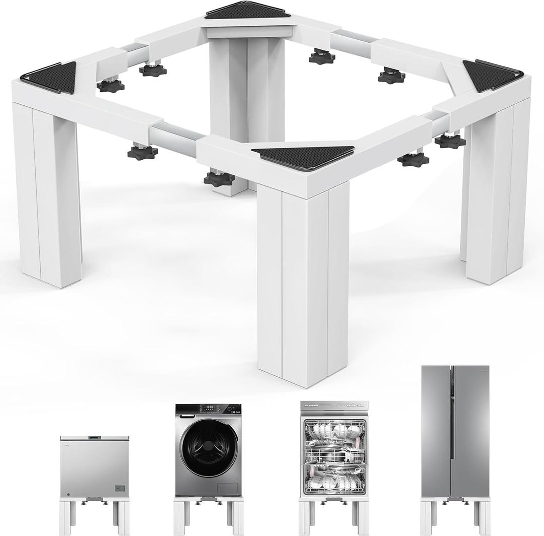 Full Size Laundry Pedestal Washer and Dryer Pedestals, Universal Fit 1100lbs Capacity Adjustable Washing Machine Stand, Dryer Base Platform Heavy Duty Mini Fridge Stand(Pearl White)