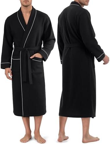 NY Threads Mens Waffle Robe Mid Length Lightweight Soft Knit Bathrobe Loungewear Sleepwear with Pockets. Size L/XL