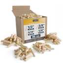 ALBO Wooden Dowel Pins 100 Pack Assorted Sizes 1/2 + 3/8 + 5/16 + 1/4 inch Fluted Wood Dowels Rods Hardwood Crafts Dowel Pegs