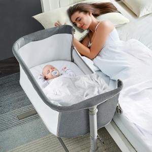 RONBEI Baby Bassinet Bedside Sleeper, Easy to Assemble Bassinets for Baby/Infants, Height Adjustable Bedside Bassinet for Newborn Baby (Light Grey)