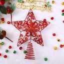 Aneco 10 Inches Metal Glittered Christmas Tree Topper Star Treetop Decoration for Christmas Home Decor, Red