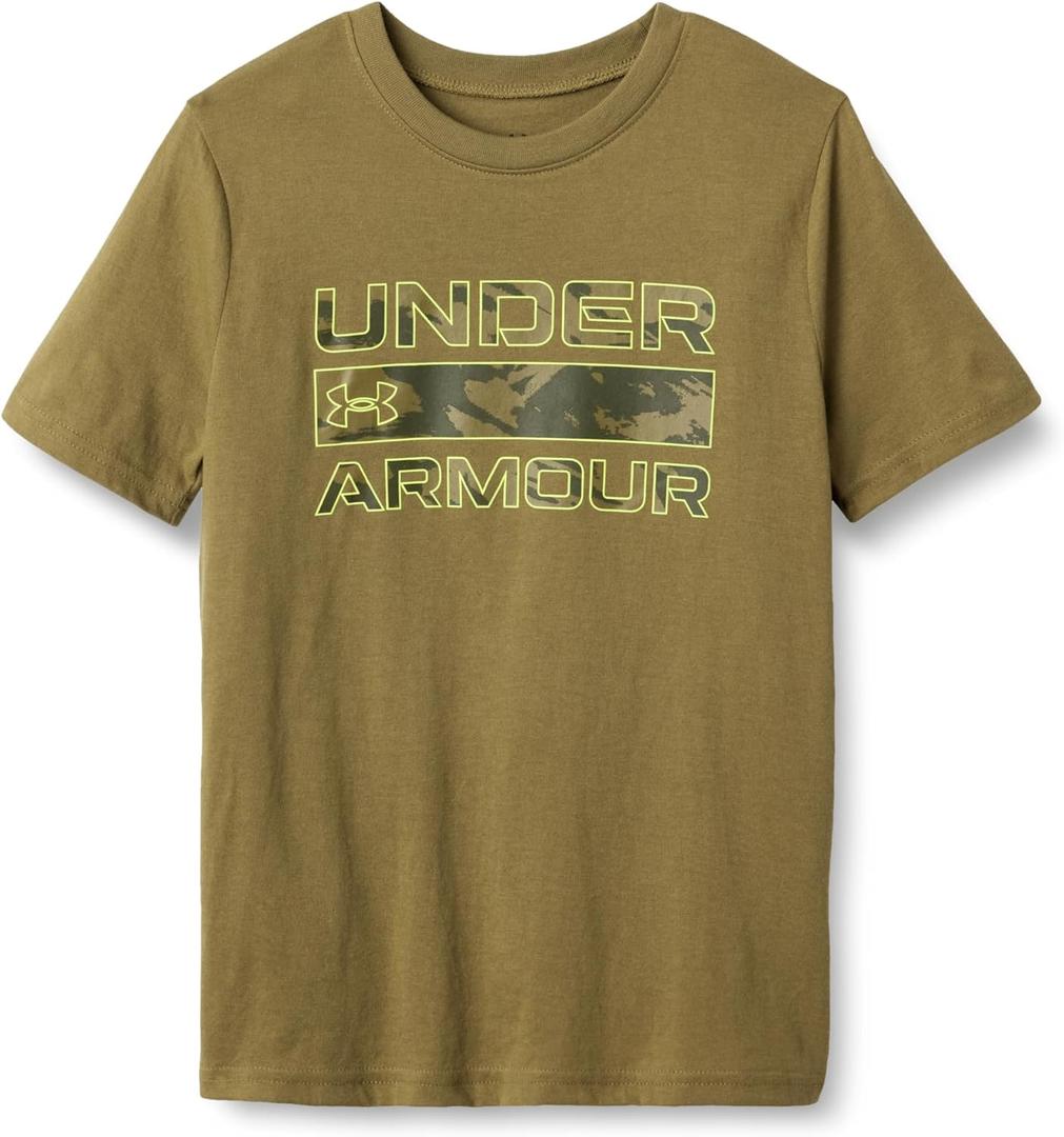 Under Armour Boys Short Sleeve Shirt, Crewneck, Lightweight and Breathable, Outdoor (Medium, Canteen Green Stacked Logo Tee)