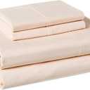 Amazon Basics 100% Organic Cotton Kids' Sheet Set with Pillowcase, Full Size, Pale Pink