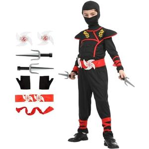 Bad boy league Deluxe Ninja Costumes Kids Ninja Costume Set with Accessories Ninjas Costumes Toys for Halloween Christmas Party(Kids-XL-10/ 12T Black)