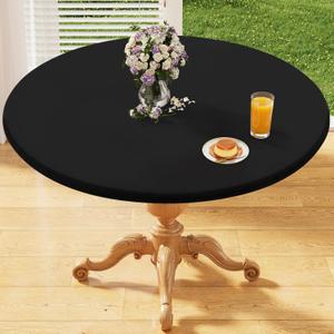 homing Round Elastic Fitted Tablecloth, Water-Resistant Fabric Tablecloths for 36"-44" Tables, Washable Polyester Table Cover for Picnic, Caming, Dinner, Indoor & Outdoor, Black