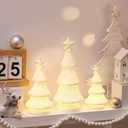 Domensi 3 Pcs Lighted Ceramic Christmas Tree White Porcelain Christmas Tree Figurines with Lights for Table Centerpiece Mantel Tabletop Fireplace Xmas Holiday Winter Home Decor