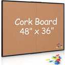 Board2by Cork Board Bulletin Board 36 x 48, Foldable Notice Pin Board for Wall, Black Aluminum Framed 4x3 Corkboard, Large Wall Mounted Office Board with 36 Push Pins for School & Home