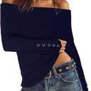 Darong Womens Off Shoulder Sweaters Going Out Fall Tops | ribbed knit, long sleeves, color block, striped, y2k style, fall fashion, going out, cute outfits (Black, XS)