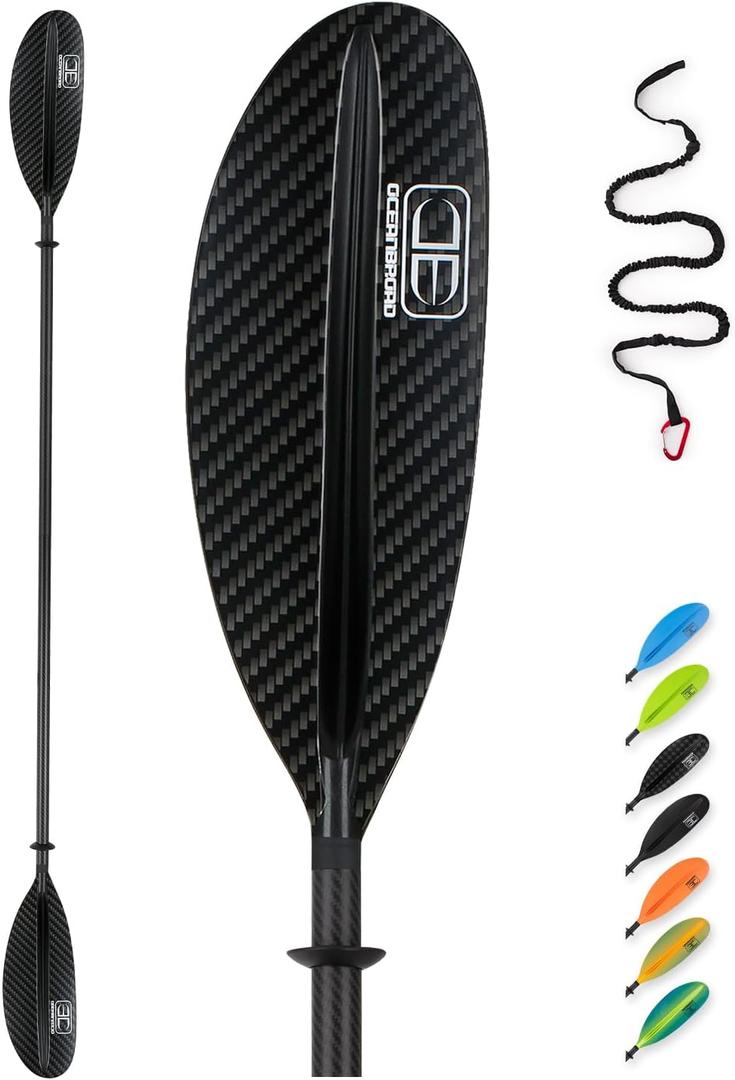 OCEANBROAD Carbon Fiber Kayak Paddle 90.5in/230cm for Adults Kayaking Boating Canoeing Oar with Paddle Leash