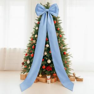 Giant Bow Decor Christmas Tree Topper Decoration Big Bows for Room Wall Backdrop 75x18 Inch Ribbon Tie for Wedding Christmas Fall Birthday Party Baby Shower Supplies (Blue, Satin)