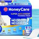 Honey Care All-Absorb, Small 17.5" x 23.5", 120 Count, Dog and Puppy Training Pads, Ultra Absorbent and Odor Eliminating, Leak-Proof 5-Layer Potty Training Pads with Quick-Dry Surface, Blue, A05