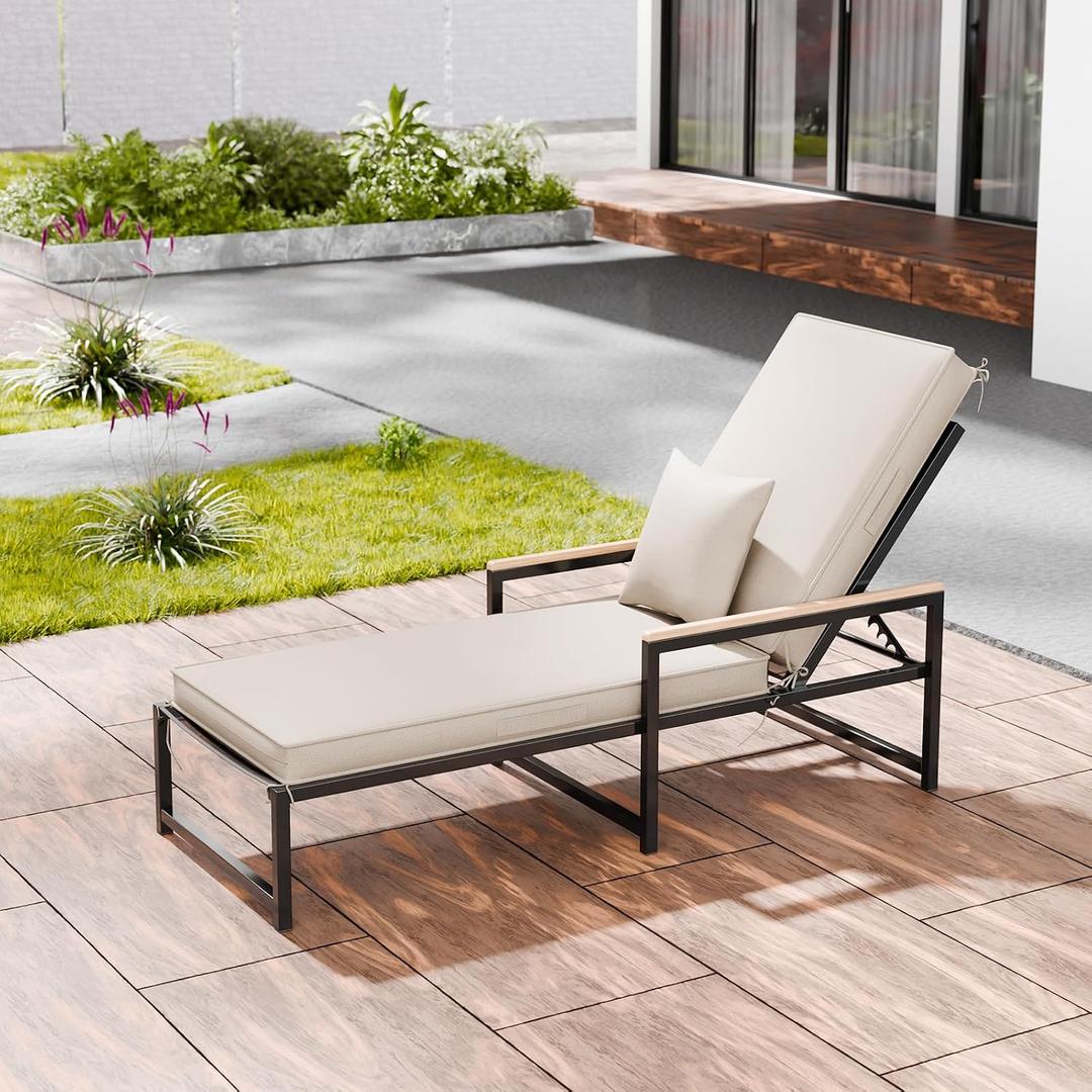 Chaise Lounge Cushions Outdoor with Pillow, Water Fade Resistant, 1 PACK 80"x26"x3"