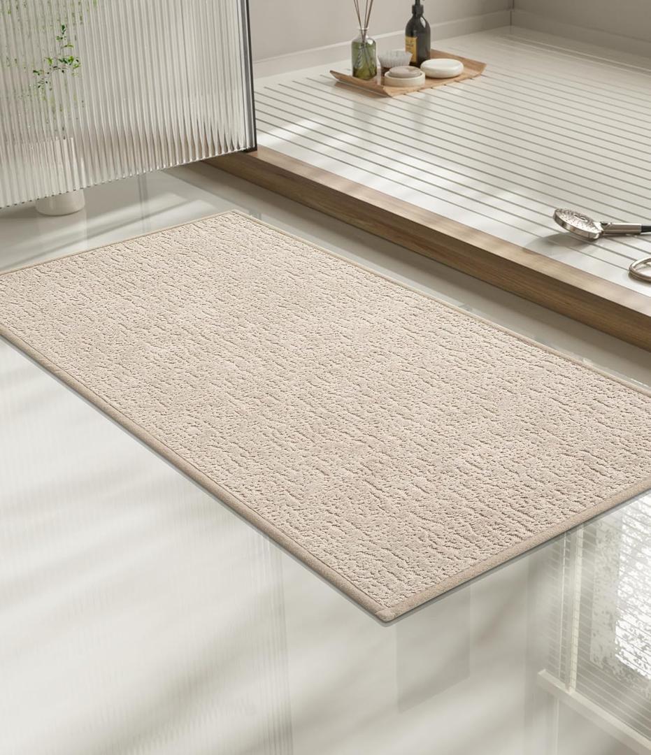 Chakme Bathroom Rugs Mat 32x17, Ultra Thin Non Slip Bath Mat Quick Dry Absorbent Bath Mat for Bathroom Floor, (Light Beige, 32"x17")