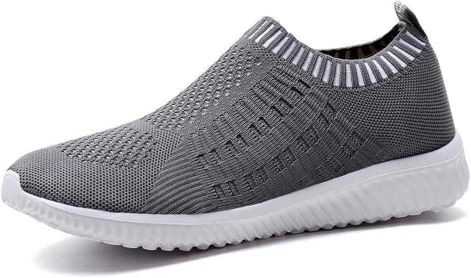 TIOSEBON Women's Athletic Walking Shoes Slip On Casual Mesh-Comfortable Tennis Workout Sneakers (6 Wide, 6701 Deep Gray)