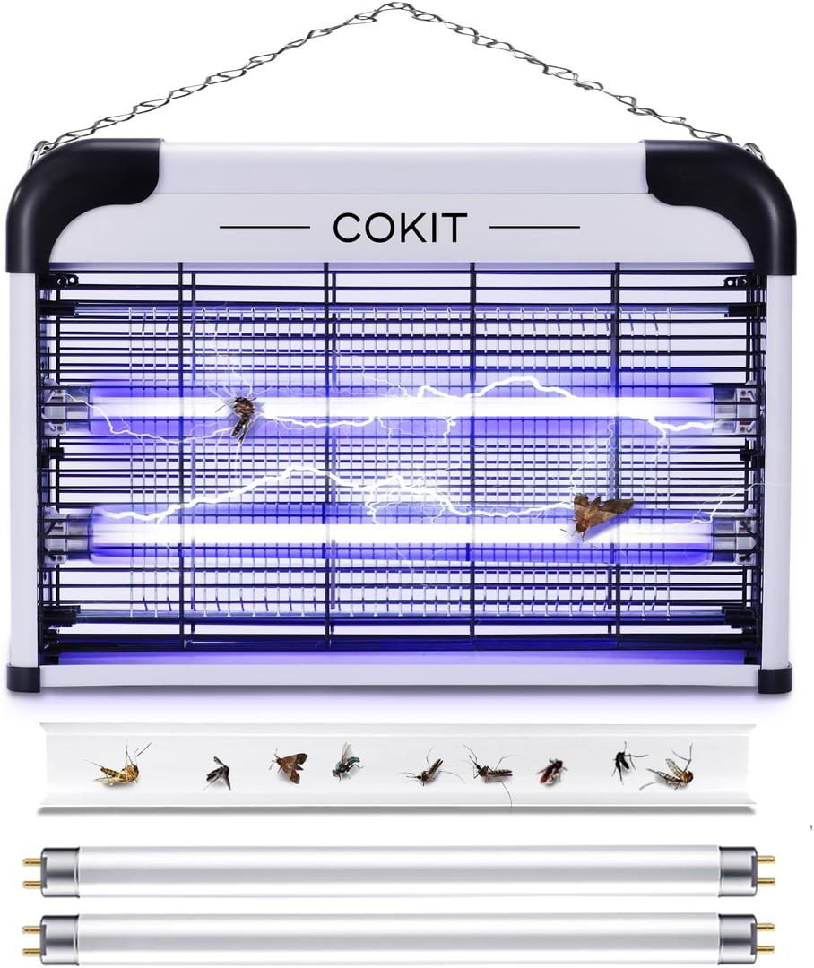 Bug Zapper Indoor 20W Electric Insect Killer with Bug Collection Tray, Fly and Mosquito Killer for Home, Kitchen, Garage, Patio, Includes 2 Extra Replacement Bulbs