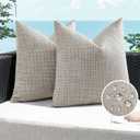 Artscope Outdoor Waterproof Throw Pillow Covers 20x20 Inch Decorative Linen Outdoor Pillows Cushion Case for Patio Couch Sofa - Khaki