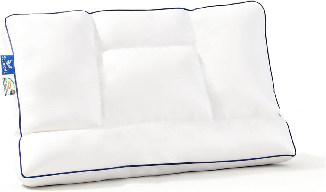 Goose Down Pillows for Sleeping Cervical Neck Pain Relief Soft Cotton Cover Ergonomic Multifunctional Partition Side Back Stomach Sleepers Thin Flat Bed Pillow (1, 16.5x26 Inch)