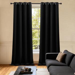 LIMON HOME Black Blackout Curtains 96 inches Long for Living Room Bedroom, Soundproof Window Treatment Black Out Drapes for Hall Room, Set of 2 Panels