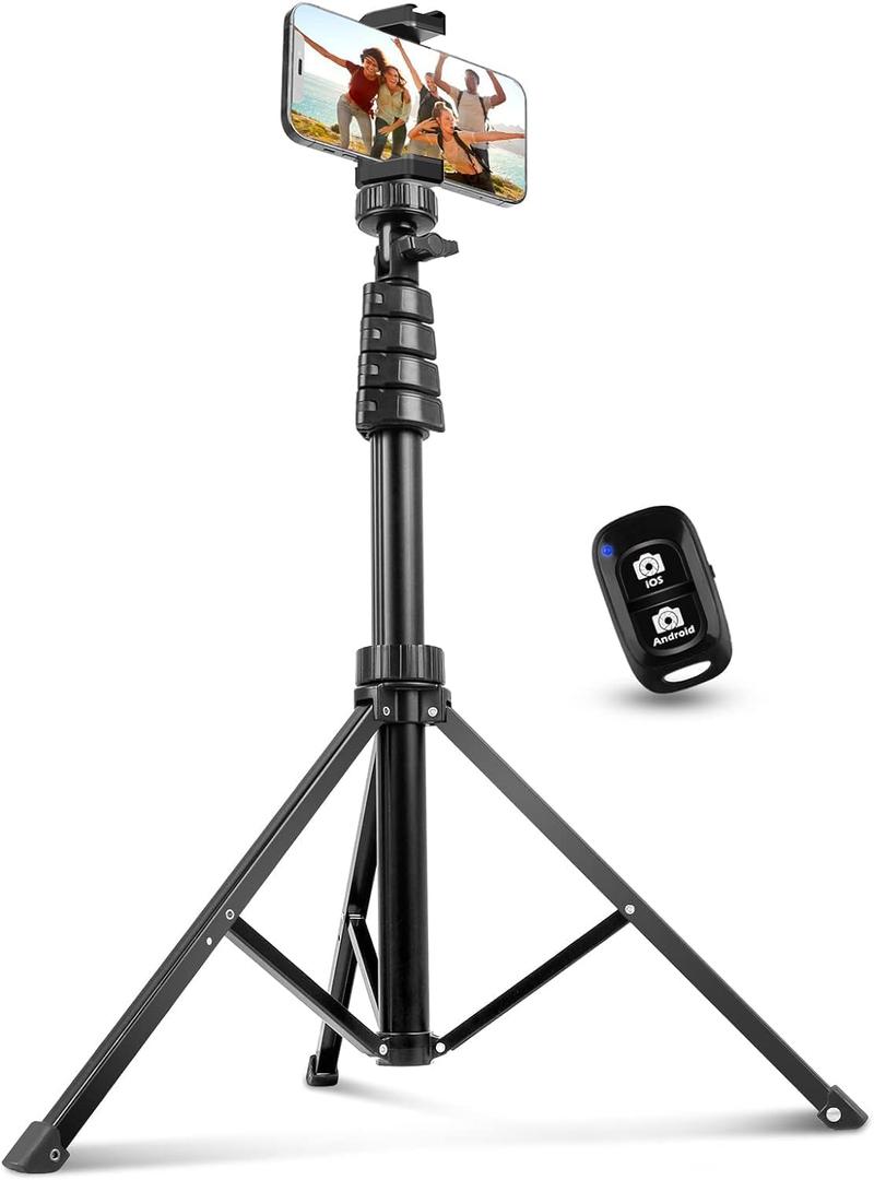 Aureday 62" Phone Tripod Accessory Kits, Camera & Cell Phone Tripod Stand with Wireless Remote and Universal Tripod Head Mount, Perfect for Selfies/Video Recording/Vlogging/Live Streaming (Black)