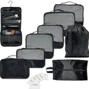9 Piece Set Packing Cubes - Suitcase Organizer, Cute Packing Cubes, Travel Bag Organizer Luggage, Toiletry & Makeup Bag, Gifts for Women, Teachers and Gradutes-Black