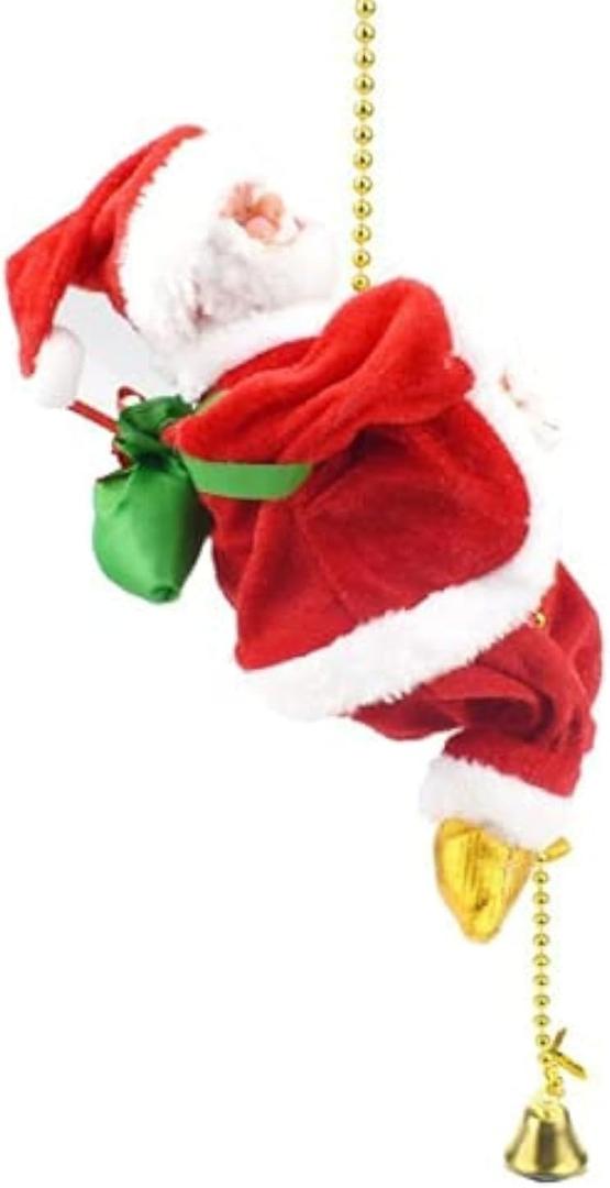 Climbing Santa Claus 9" Christmas Ornament Xmas Decoration Climbs Up and Down Battery Operated Toy with Light Music and Sound Animated Climbing on Beads Musical Moving Figure Xmas Christmas Ornament