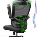 Ergonomic Office Chair Big and Tall - 6'5" Tall Max, 350Lbs Capacity Computer Desk Chairs Over 10 Hours Comfortable, with Adjustable Mesh High Back, Lumbar Support, 3D Headrest, Flip-up Arms (Black With Metal Legs)