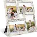 4x6 Collage Picture Frames Set of 1, Multi Family Photo Frame with Real Glass, Displays Four 4x6 Photo, Wall Decor Wall Hanging or Tabletop, Distressed White